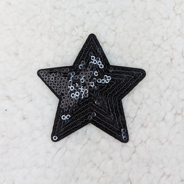 Flat BLACK sequin STAR HAT/POCKET Patch