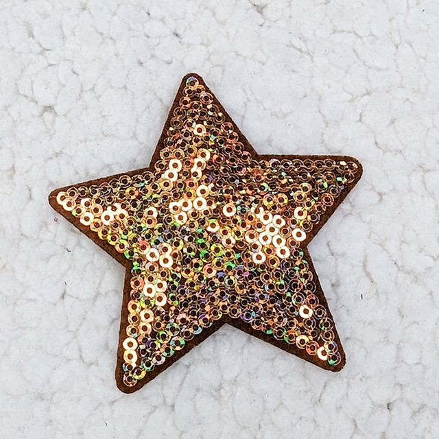 Flat BRONZE sequin STAR HAT/POCKET Patch, decorative star-shaped patch covered in bronze sequins on a white textured background.