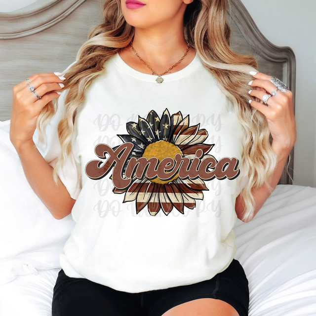 America Rustic Sunflower DTF Heat Transfer