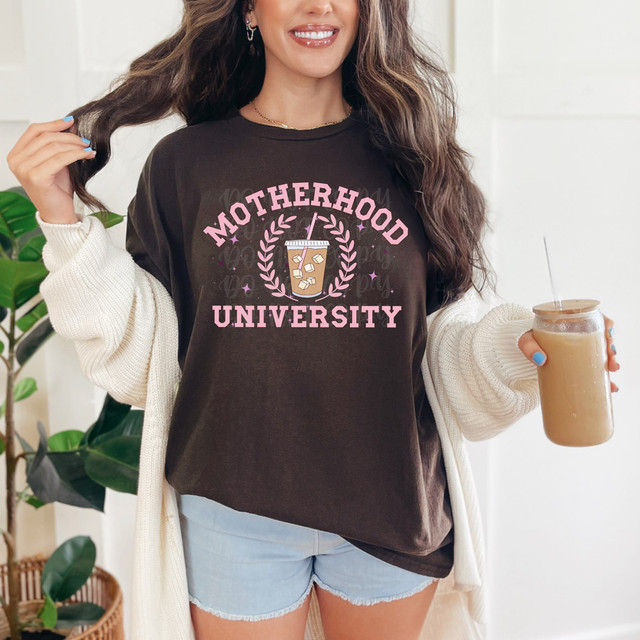 Motherhood University Iced Coffee DTF Heat Transfer