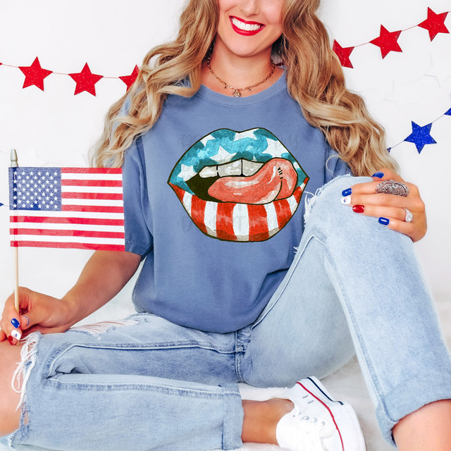 Patriotic Lips DTF Heat Transfer