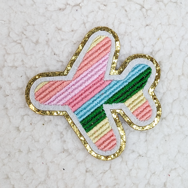 Multicolored Airplane Embroidered & Glitter HAT/POCKET Patch