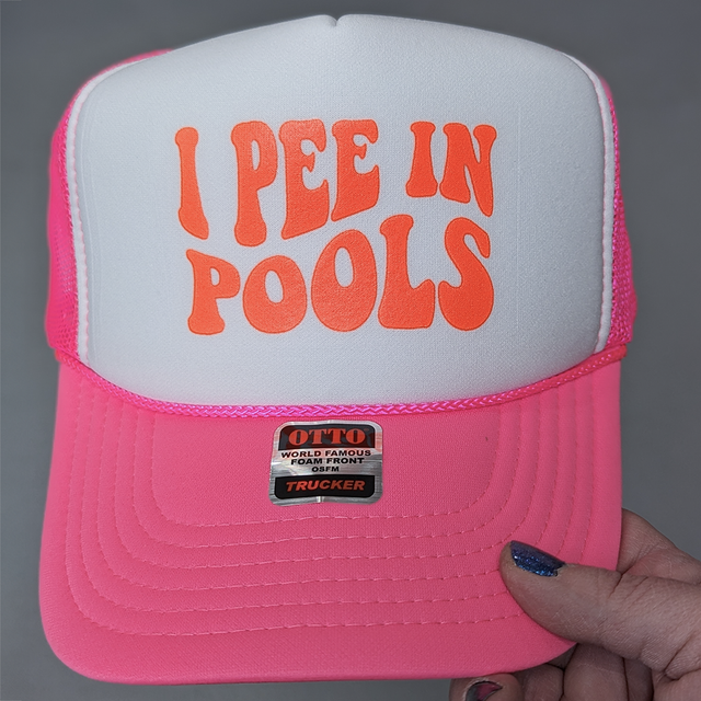 I Pee In Pools Hat/Pocket Neon Orange Screen Print Heat Transfer