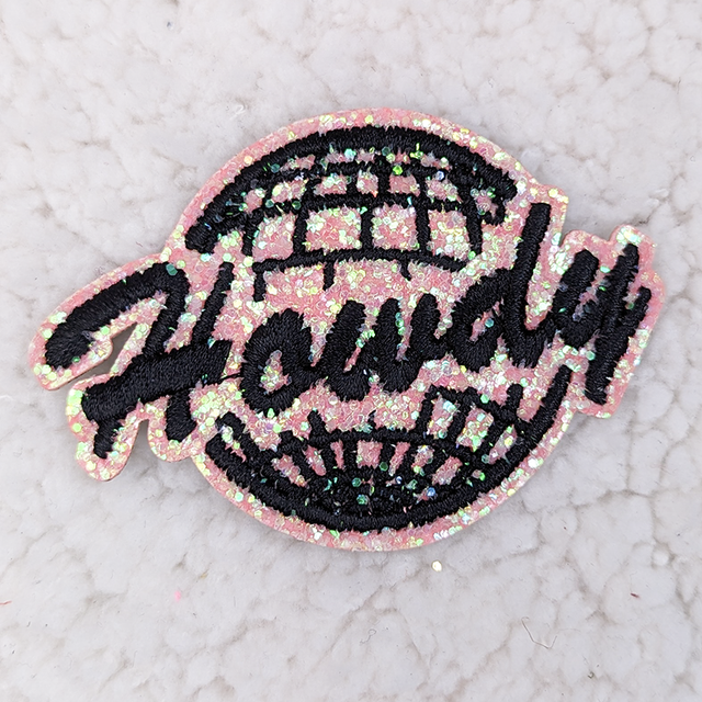 Howdy Disco Ball PINK Embroidered Glitter HAT/POCKET Patch