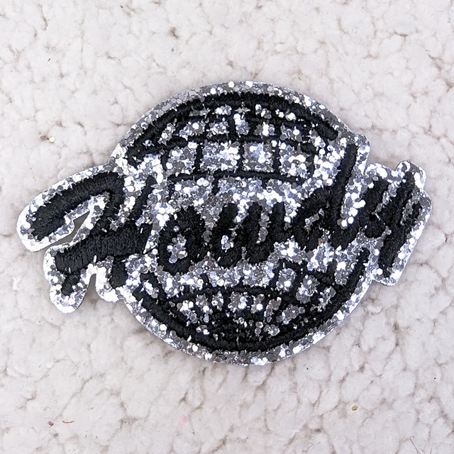 Howdy Disco Ball SILVER Embroidered Glitter HAT/POCKET Patch, decorative patch with a disco ball design and glitter accents.