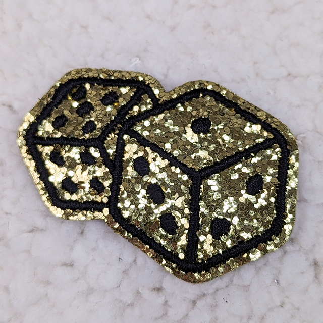 Gold Dice Embroidered Glitter HAT/POCKET Patch