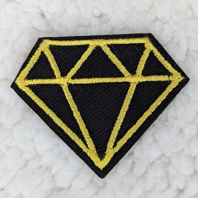Black Diamond Embroidered HAT/POCKET Patch, black and yellow embroidered patch of a diamond shape.