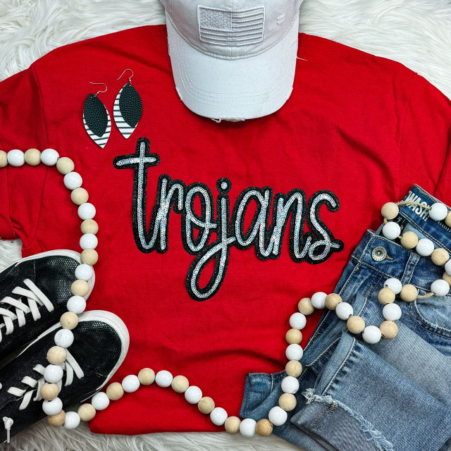 Trojans Sequin Patch, decorative sequin patch for clothing