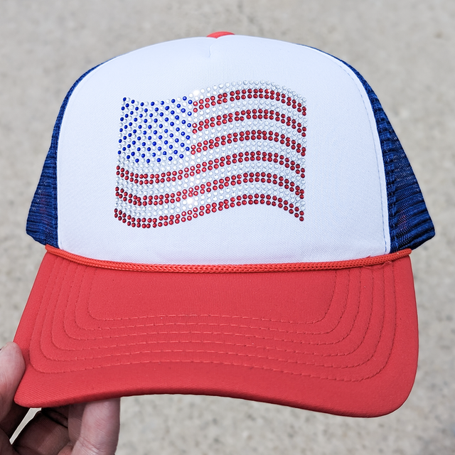Rhinestone American Flag HAT/POCKET Transfer