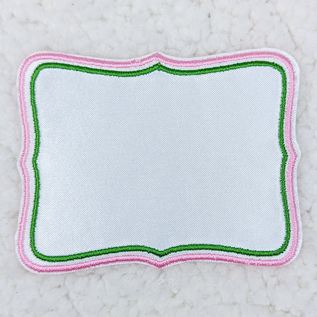 Pink & Green Embroidered BLANK Sublimation HAT/POCKET Patch, embroidered patch with pink and green borders for hats or pockets.