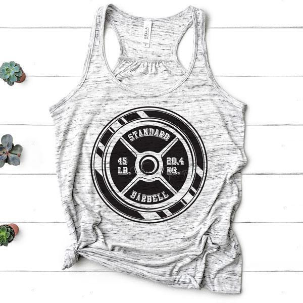 Weight Training Sublimation Transfer, Sleeveless tank top with barbell graphic design.