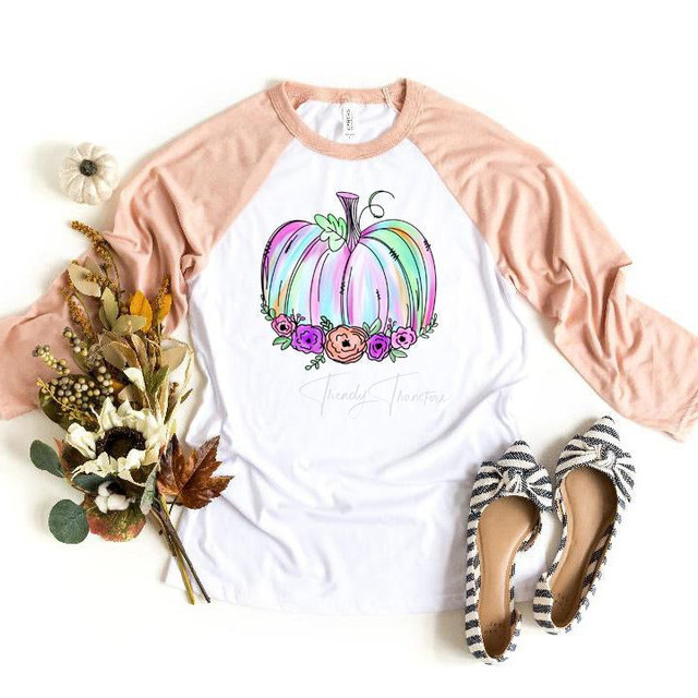 Pastel watercolor floral pumpkin Sublimation Transfer