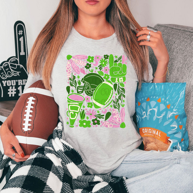 Green Touchdown Season Floral DTF Heat Transfer 