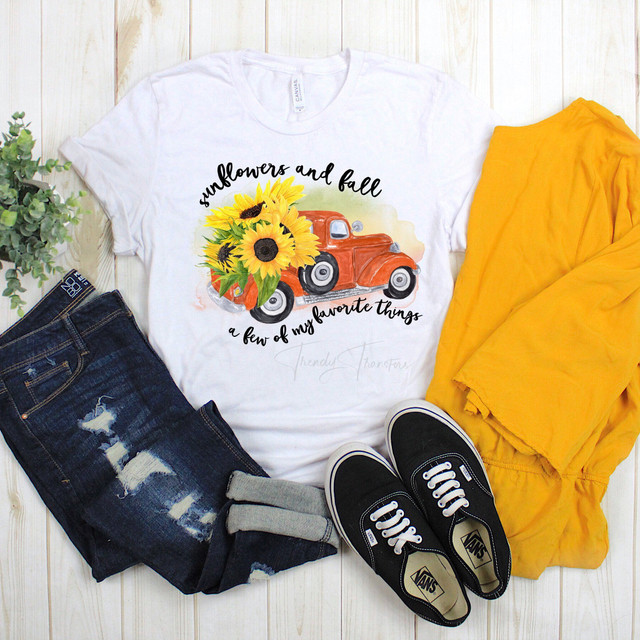 Sunflowers and fall A few of my favorite things vintage truck Sublimation Transfer