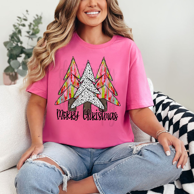 Merry Christmas Pink/Green/Red Dots DTF Heat Transfer 