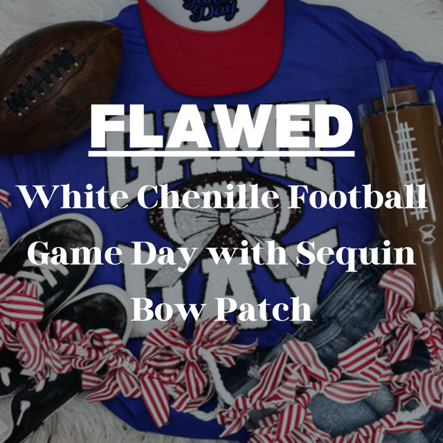 FLAWED White Chenille Football Game Day with Sequin Bow Patch *READ DESCRIPTION*
