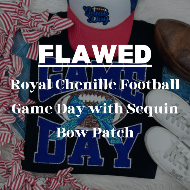 FLAWED Royal Chenille Football Game Day with Sequin Bow Patch *READ DESCRIPTION* 