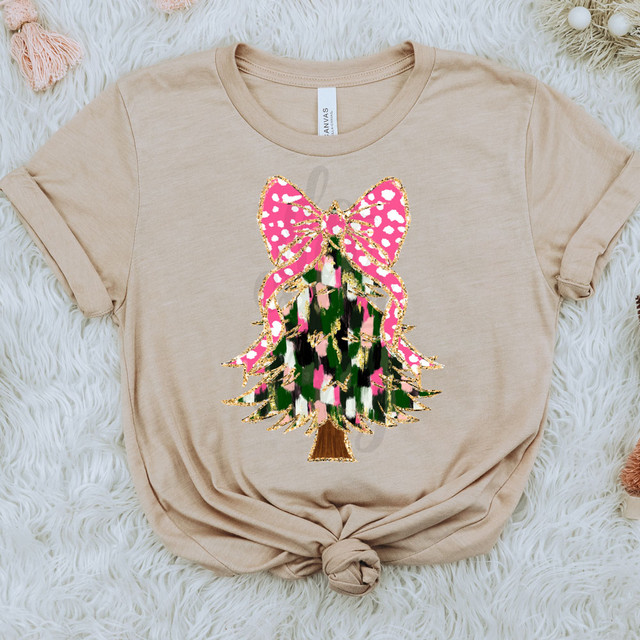 Pink Coquette Bow Brushstroke Tree DTF Heat Transfer