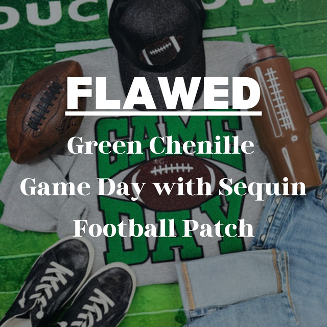 FLAWED Green Chenille Game Day with Sequin Football Patch *READ DESCRIPTION* 