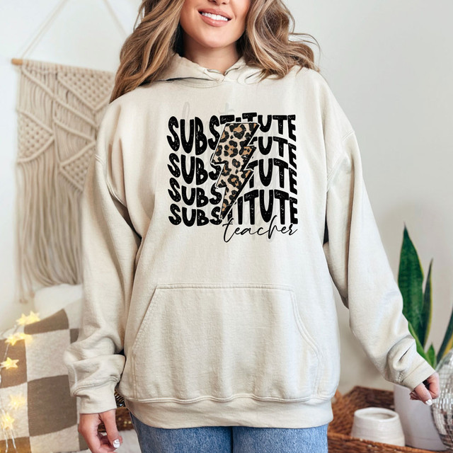 Substitute Teacher Leopard Bolt DTF Heat Transfer