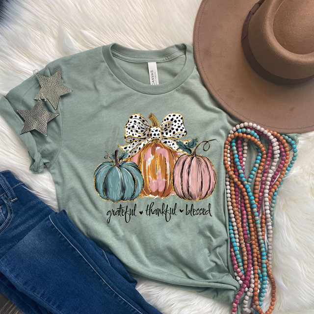Grateful Thankful Blessed Coquette Pumpkins DTF Heat Transfer