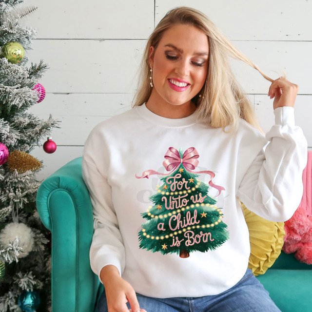 For Unto Us A Child Is Born Christmas Tree DTF Heat Transfer