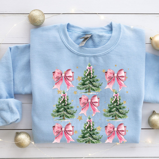 Pink Bow Christmas Trees DTF Heat Transfer