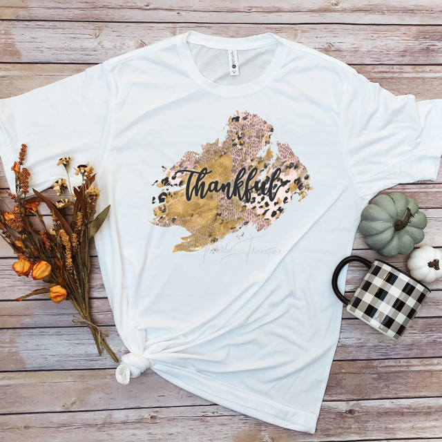 Thankful word art fall colors rose gold leopard pattern Sublimation Transfer