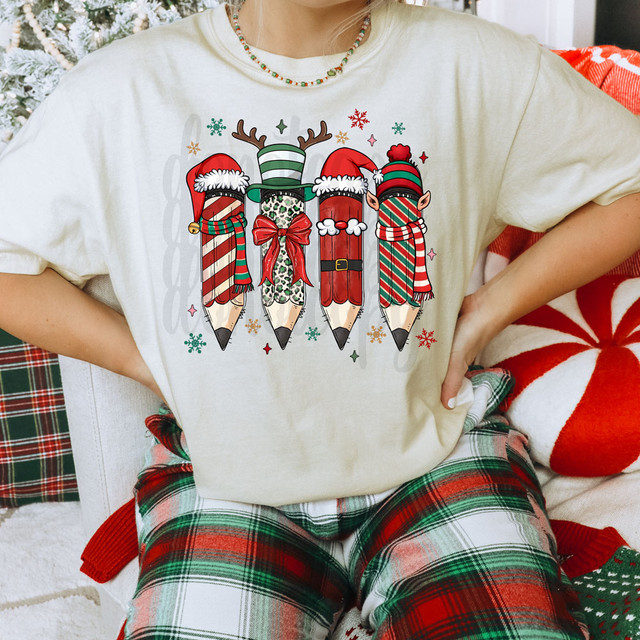 Christmas Teacher Pencils DTF Heat Transfer