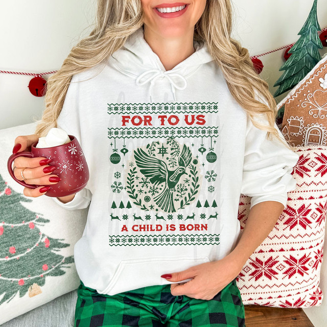 For To Us A Child Is Born DTF Heat Transfer 