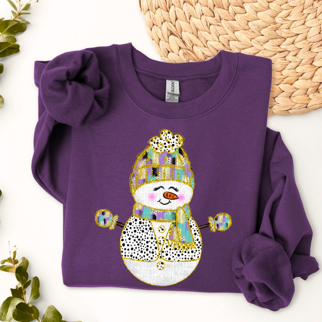 Brushstroke Snowman Faux Glitter DTF Heat Transfer