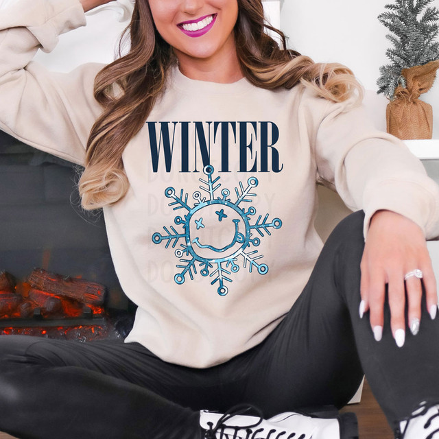 Winter Happy Face Snowflake DTF Heat Transfer