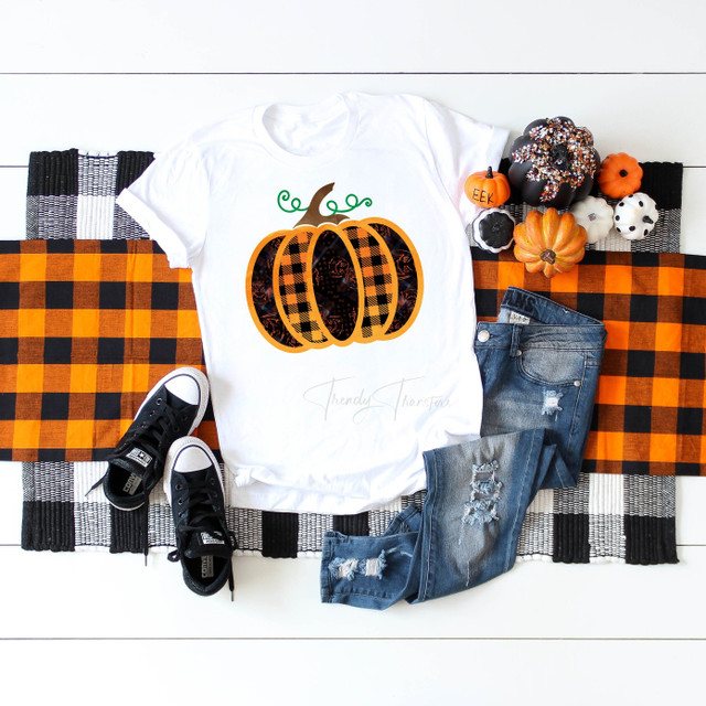 Spooky jack o lantern face and plaid patterned pumpkin Sublimation Transfer