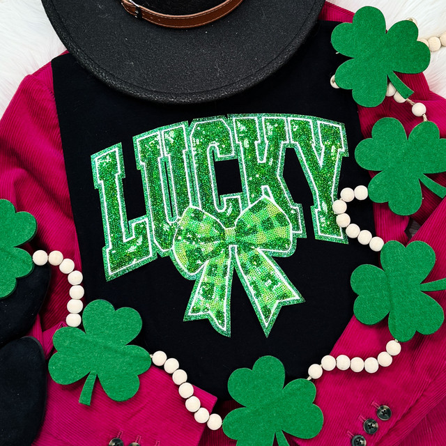 Lucky with Bow Sequin Patch