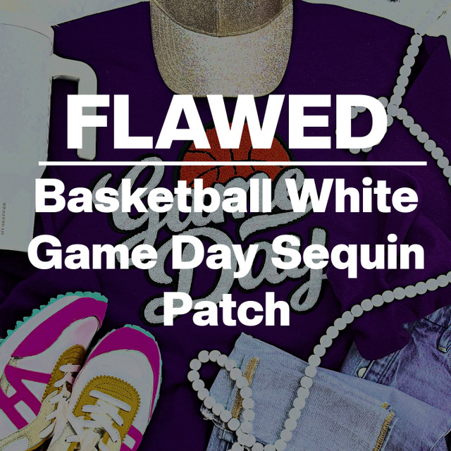 FLAWED Basketball White Game Day Sequin Patch *READ DESCRIPTION*