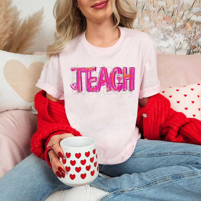 Teach Heart Painted DTF Heat Transfer