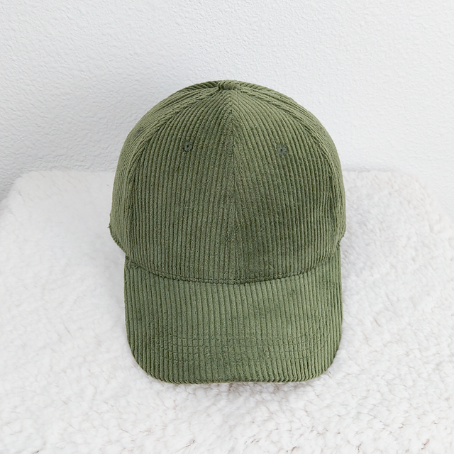 Olive Green Corduroy Hat, a stylish and comfortable olive green corduroy hat with a curved brim, perfect for casual and outdoor wear.
