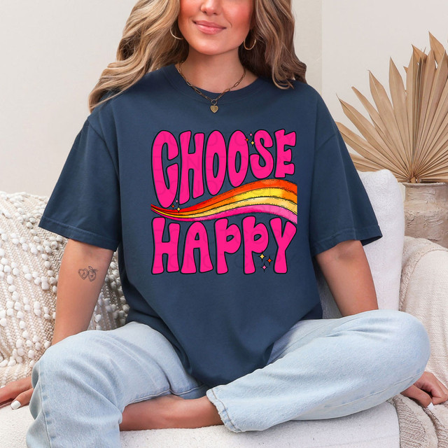 Choose Happy Pink Rainbow DTF Heat Transfer 