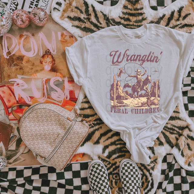 Wranglin' Feral Kids Western Style DTF Heat Transfer 