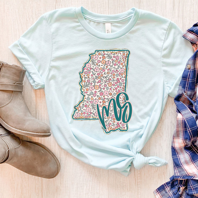 MS Spring Floral DTF Heat Transfer, floral patterned outline of the state of Nevada with the letters NW overlayed.