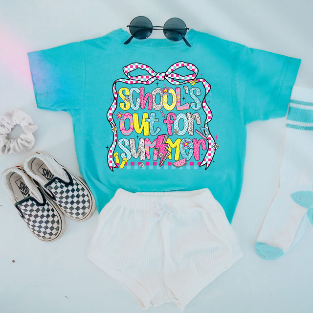 School's Out For Summer Coquette Checkered Bow DTF Heat Transfer