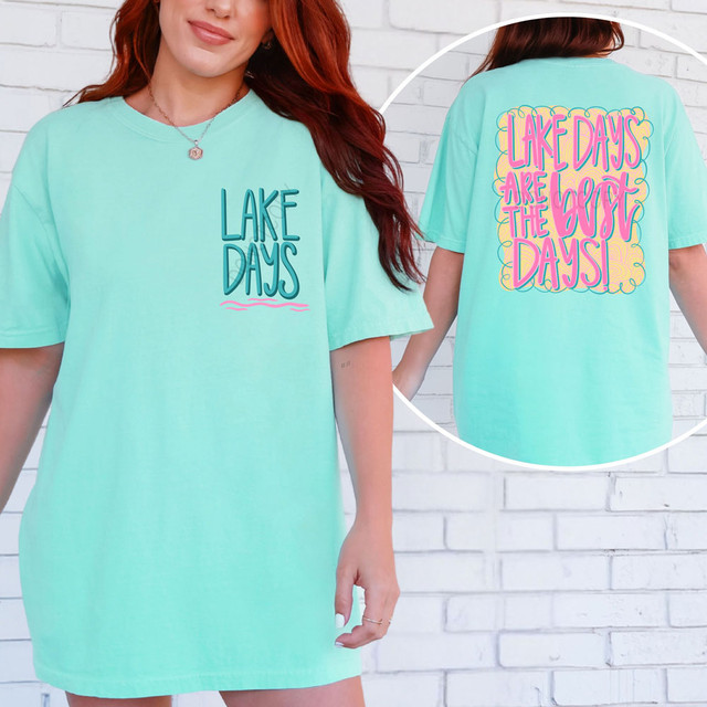Lake Days SET DTF Heat Transfer, turquoise T-shirt with Lake Days text and design