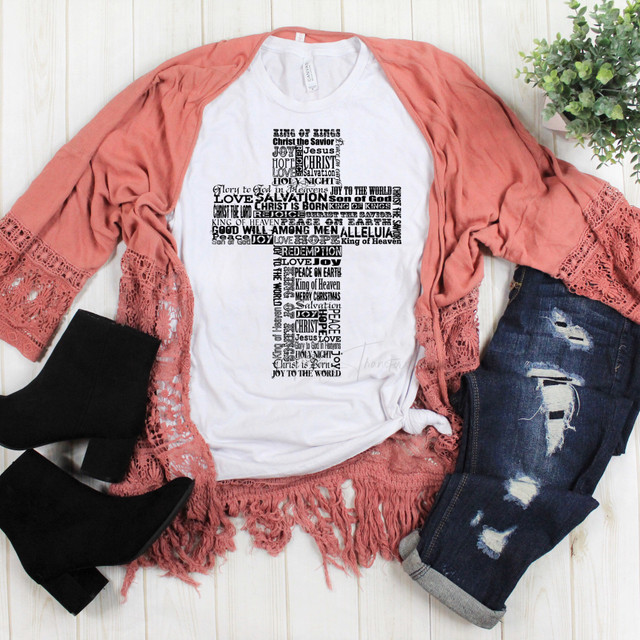 Black text only Jesus Cross Bible Verse word art Sublimation Transfer
