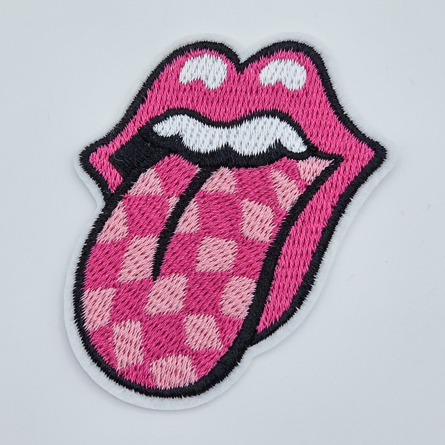 Pink Checkered Tongue Embroidered HAT/POCKET Patch
