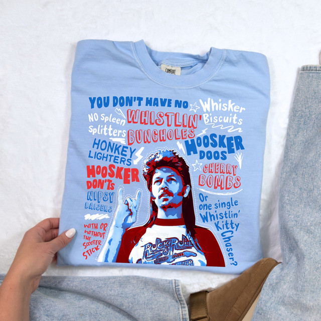 You Don't Have No Whistlin' Bungholes, No Spleen Splitters, Whisker Biscuits DTF Heat Transfer T-shirt, featuring humorous text and a graphic of a woman making a hand gesture against a light blue background.
