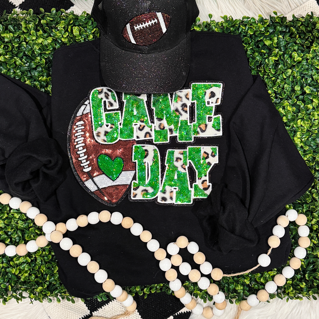 Green Football Leopard & Sequins Patch