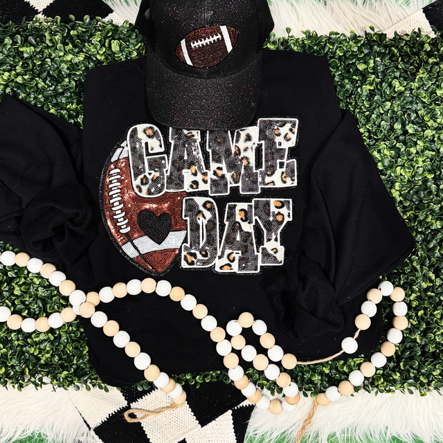 Black Football Leopard & Sequins Patch