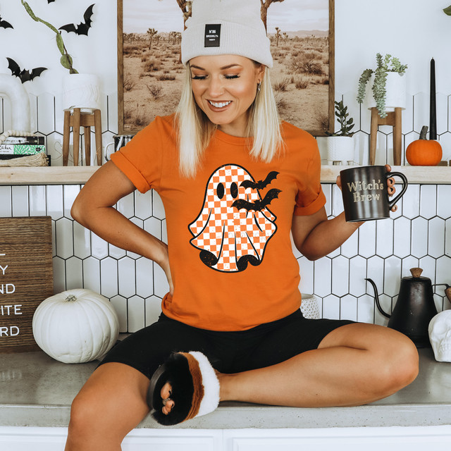 Checkered Ghost With Bats DTF Heat Transfer