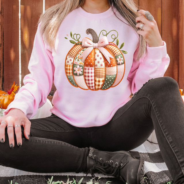 Patchwork Pumpkin Faux Embrodiery DTF Heat Transfer