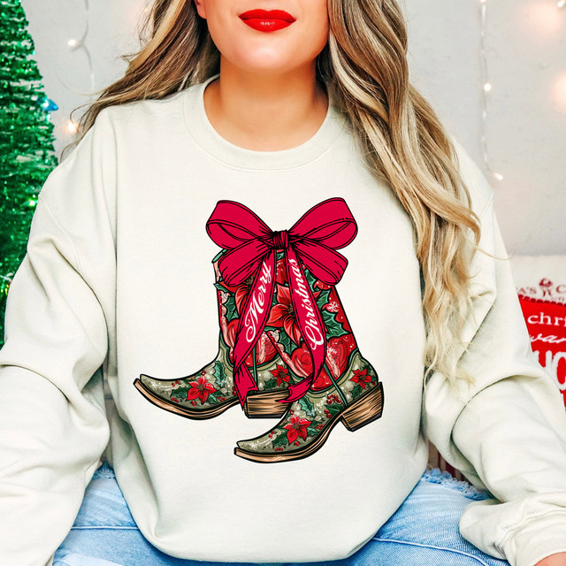 Merry Christmas Cowgirl Boots DTF Heat Transfer